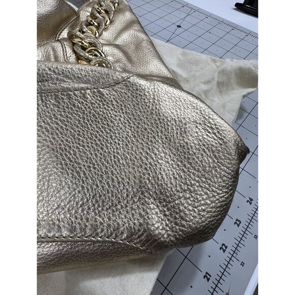 Michael Kors Gold Leather Shoulder Bag w/ Chain Accent & Canvas Storage Bag MK - Picture 10 of 13